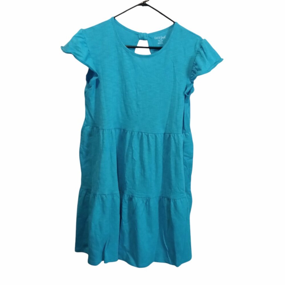 Cat & Jack Girls Short Sleeve Hem Tiered Dress Turquoise XXL(18)